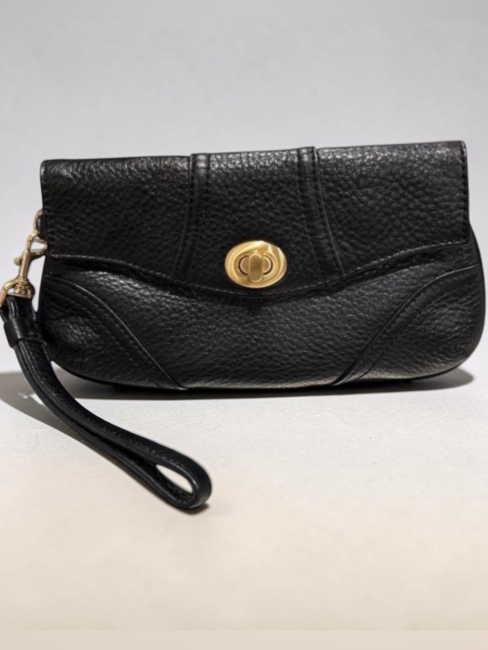 Talbots Black Pebbled Leather Wristlet Clutch